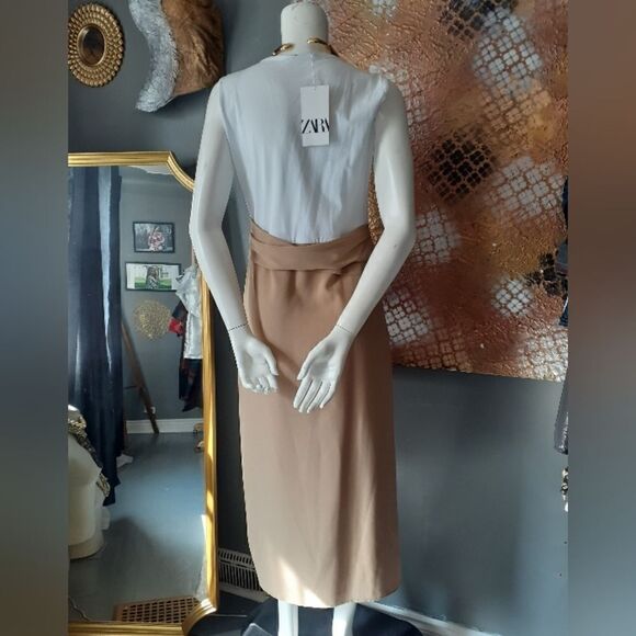 NWT Zara Cotton Blend Colourblock Midi Dress - Picture 13 of 15
